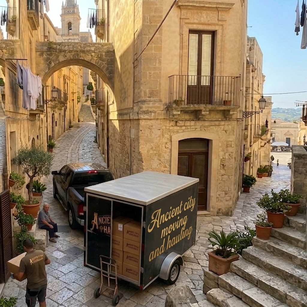 Ancient City Moving and Hauling delivering in a historic alley