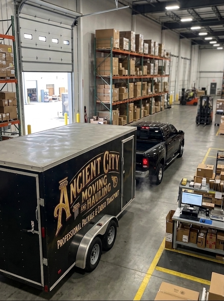 Ancient City Moving and Hauling fleet in warehouse